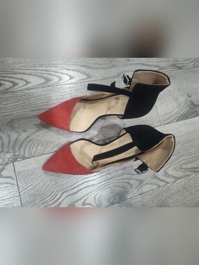 Zara Two-Tone Pointed D’Orsay Heels - Red and Black